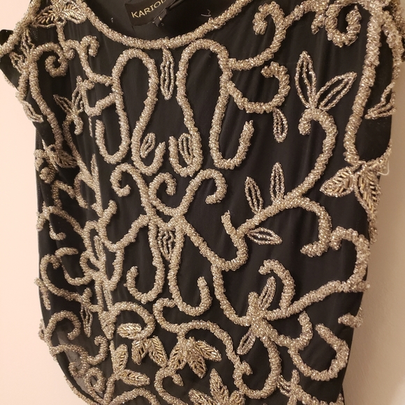 Karioli 1  Beaded Spaghetti Strap Crop Top Blouse - Picture 3 of 8